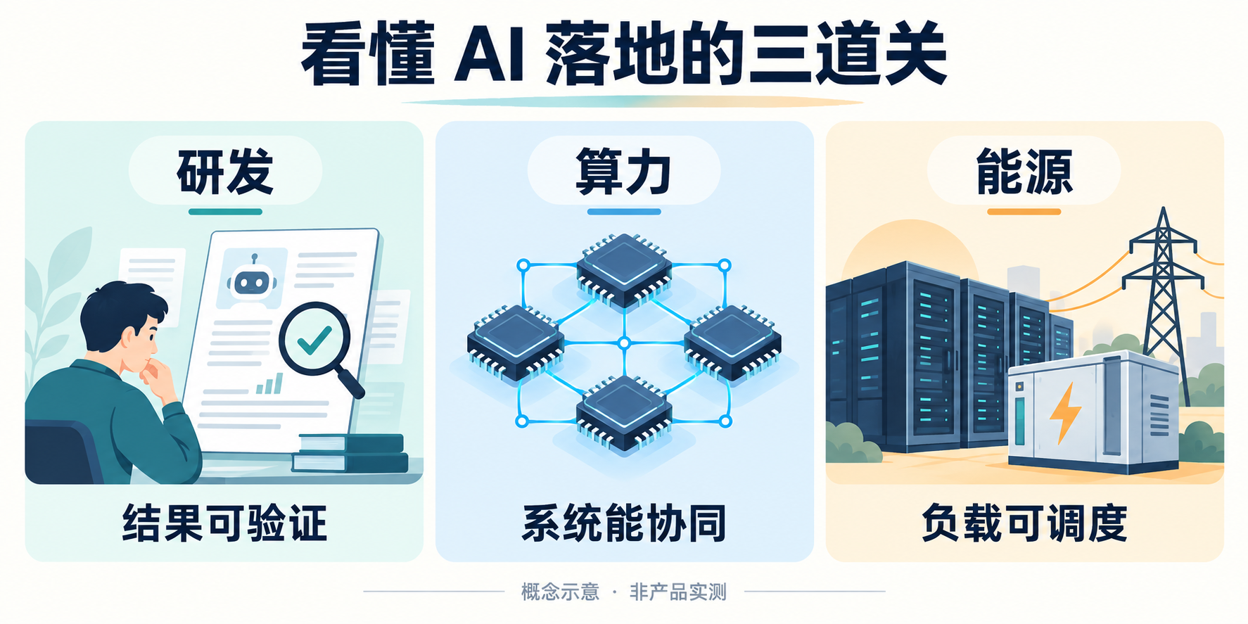 AI 落地的三道关：研发结果可验证、算力系统能协同、能源负载可调度